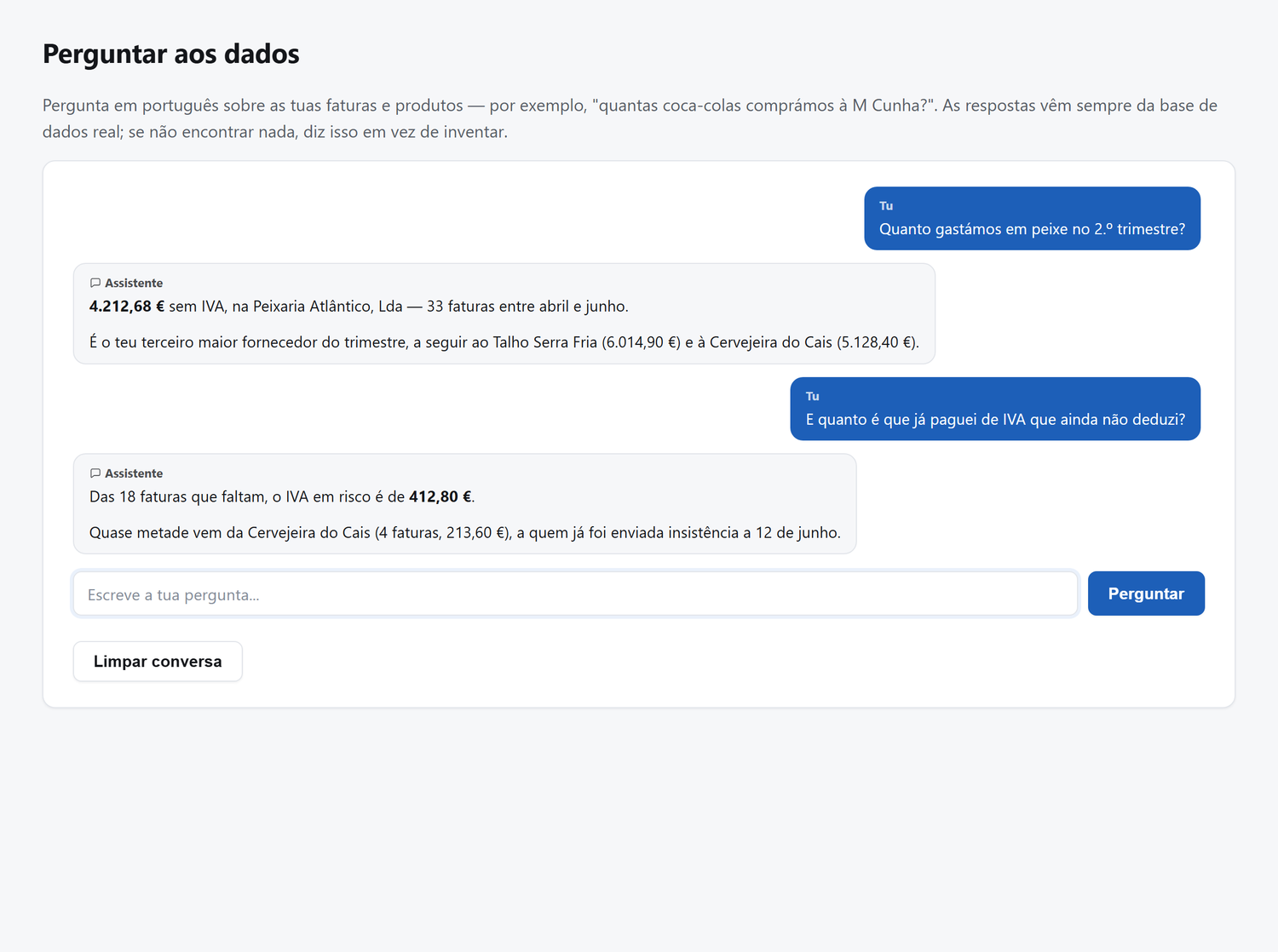 Perguntas em português sobre os próprios dados